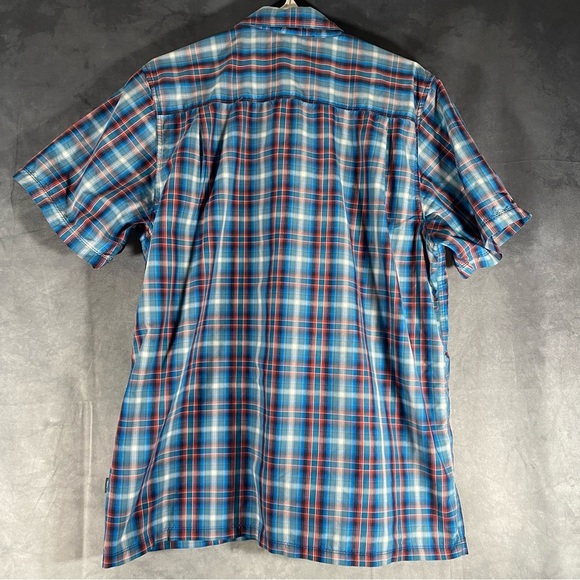 The North Face-Mens Short Sleeve Button Down Shirt-Large-Blue Plaid-Hiking Camp - Picture 6 of 8
